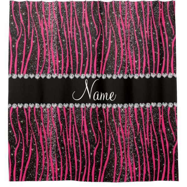 Individuelle Name Rosa Zebrastreifen schwarzer Gli Duschvorhang (Vorderseite)