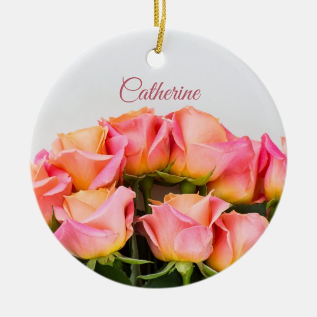 Individuelle Name Rose Keramik Ornament (Vorne)