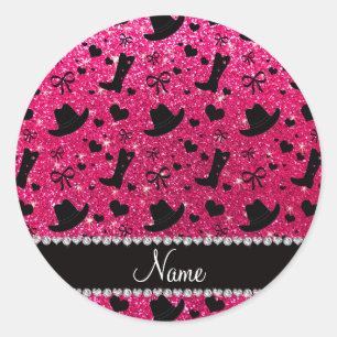 Individuelle Name Rose Rosa Glitzer Cowboy Stiefel Runder Aufkleber