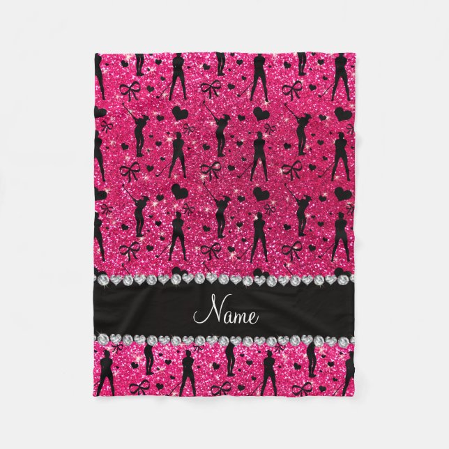 Individuelle Name Rose Rosa Glitzer Golfherzen Bog Fleecedecke (Vorderseite)