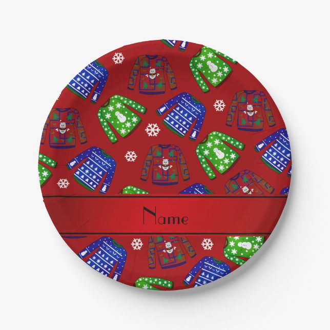 Individuelle Name Rot hässliche Weihnachtspulli Pappteller (Vorderseite)