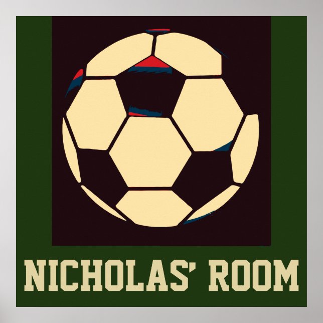 Individuelle Name Rot-Weiß-Creme Grüner Fußballbal Poster (Vorne)