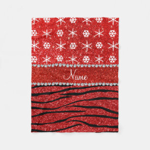 Individuelle Name Roter Glitzer Zebra Schneeflocke Fleecedecke