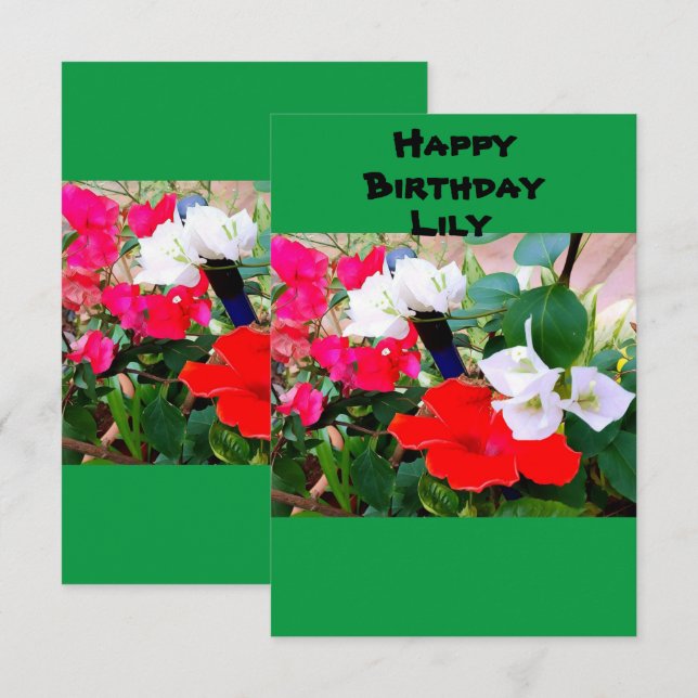 Individuelle Name Roter Hibiskus Geburt Wasserfarb Karte (Vorne/Hinten)