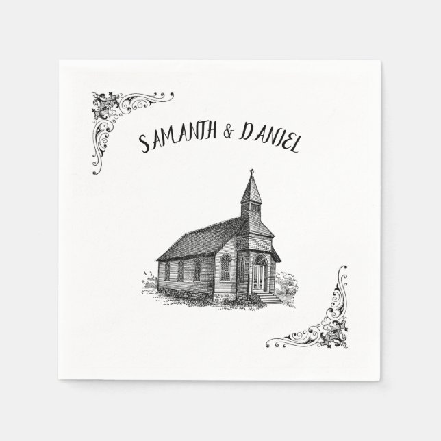 Individuelle Name Rustikale Kirche Hochzeit Napkin Serviette (Vorderseite)