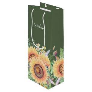 Individuelle Name   Rustikale Sonnenblumen Hochzei Geschenktüte Für Weinflaschen