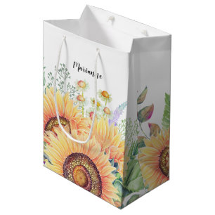 Individuelle Name Rustikale Sonnenblumen Hochzei Mittlere Geschenktüte