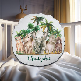 Individuelle Name Safari Tiere Palmen Bäume Rundes Kissen