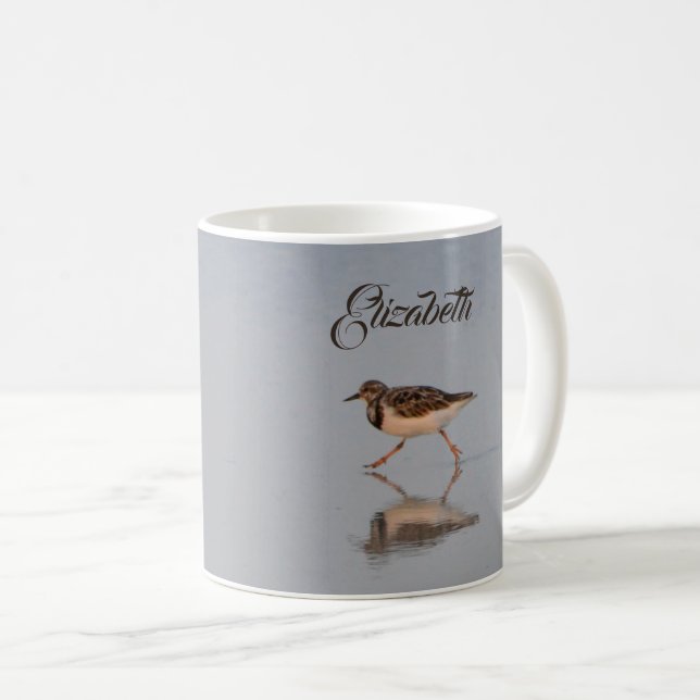 Individuelle Name Sandpiper Beach Bird Nature Foto Kaffeetasse (VorderseiteRechts)