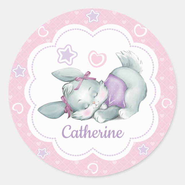 Individuelle Name Schlafsonne in rosa und lila Runder Aufkleber (Vorderseite)