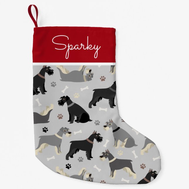 Individuelle Name Schnauzer Paws and Bones Kleiner Weihnachtsstrumpf (Vorderseite)