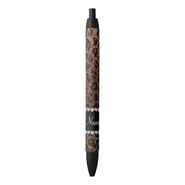 individuelle Name Schokoladenbraun Glitzer Leopard Kugelschreiber (Vorderseite Vertikal)