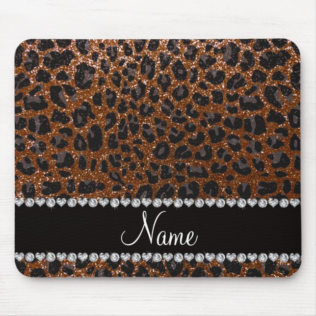 Individuelle Name Schokoladenbraun Glitzer Leopard Mousepad (Vorne)