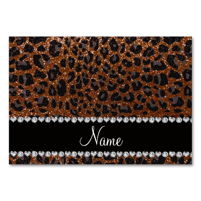 Individuelle Name Schokoladenbraun Glitzer Leopard Tischnummer (Vorderseite)