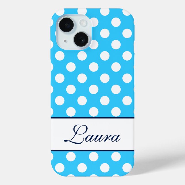 Individuelle Name, schöne blaue Polka-Punkte Case-Mate iPhone Hülle (Rückseite)