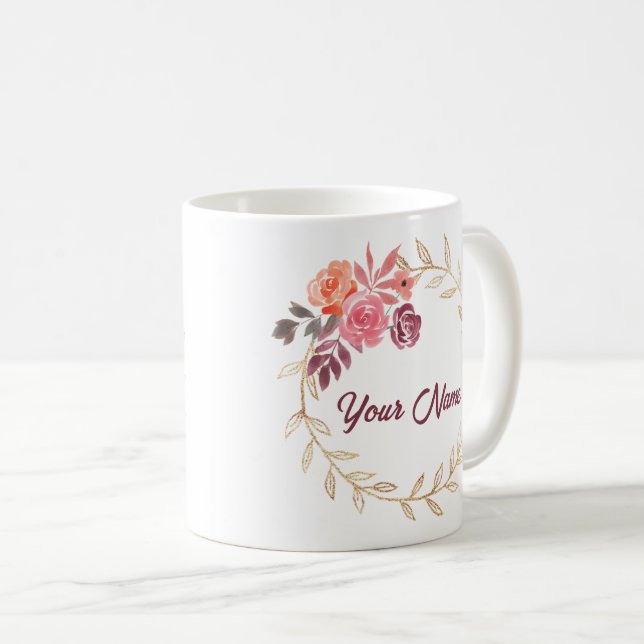 Individuelle Name Schöne Elegante Blumenmotive Kaffeetasse (VorderseiteRechts)