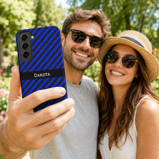 Individuelle Name Schwarz & Blau Texturierte Diago Samsung Galaxy Hülle