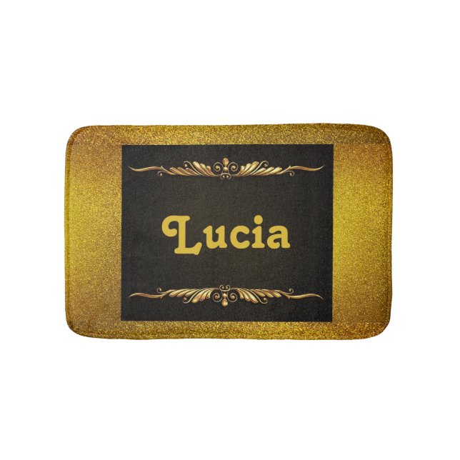 Individuelle Name, schwarz und goldfarben Badematte (Vorderseite)