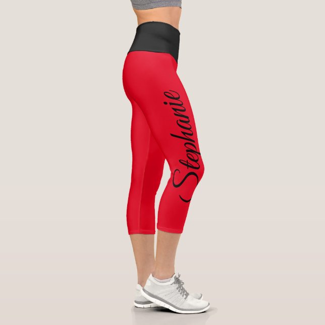Individuelle Name Schwarz und Rot Hochwache Capri  Leggings (Rechts)