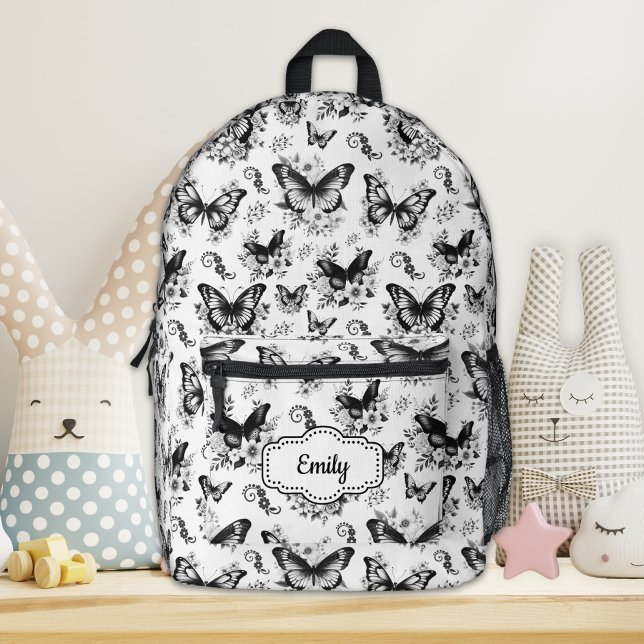 Individuelle Name Schwarz-weiß Butterfly-Backpack Bedruckter Rucksack (Von Creator hochgeladen)