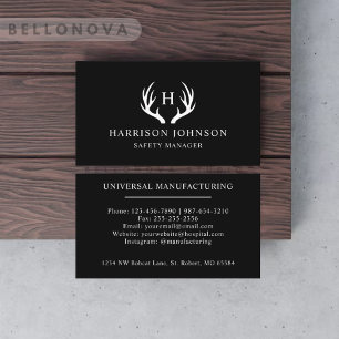 Individuelle Name Schwarz-Weiß-Hirsch-Antler-Monog Visitenkarte