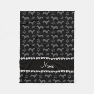 Individuelle Name Schwarze Dackeln Herz Pfoten Fleecedecke