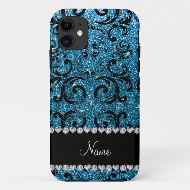 Individuelle Name Schwarzer Himmel Blau Glitzer Da Case-Mate iPhone Hülle (Rückseite)