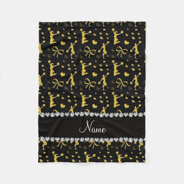 Individuelle Name Schwarzes Gold Cheerleader Bows  Fleecedecke (Vorderseite)