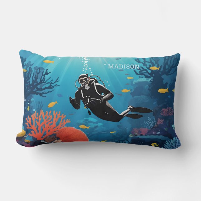 Individuelle Name Scuba Diver Lendenkissen (Vorderseite)
