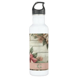 Individuelle Name Shabby Chic Pastel Poinsettias G Edelstahlflasche