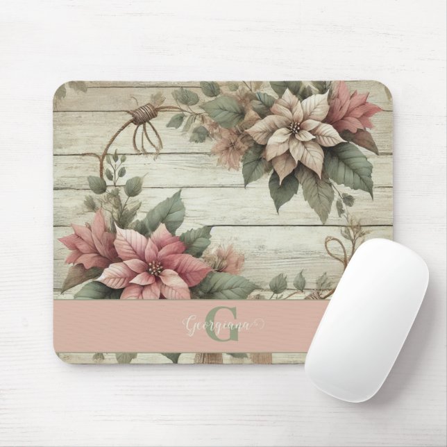 Individuelle Name Shabby Chic Pastel Poinsettias G Mousepad (Mit Mouse)