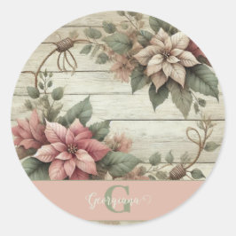 Individuelle Name Shabby Chic Pastel Poinsettias G Runder Aufkleber