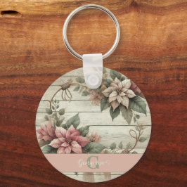 Individuelle Name Shabby Chic Pastel Poinsettias G Schlüsselanhänger