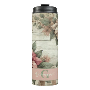Individuelle Name Shabby Chic Pastel Poinsettias G Thermosbecher
