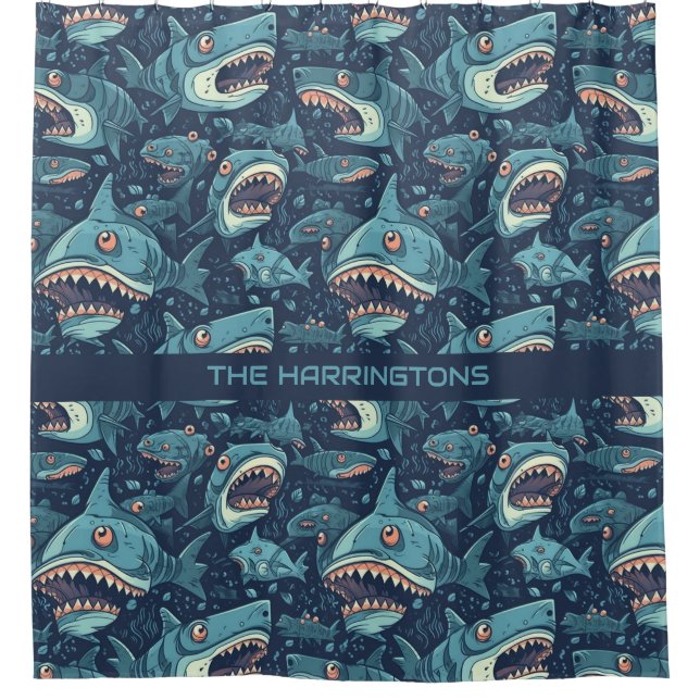 Individuelle Name Sharks Muster Duschvorhang (Vorderseite)