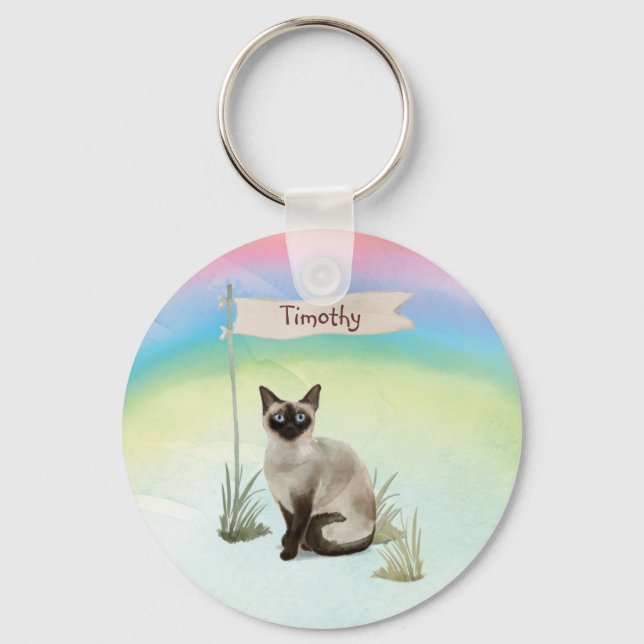 Individuelle Name Siamese Cat Pet Schlüsselanhänger (Vorderseite)