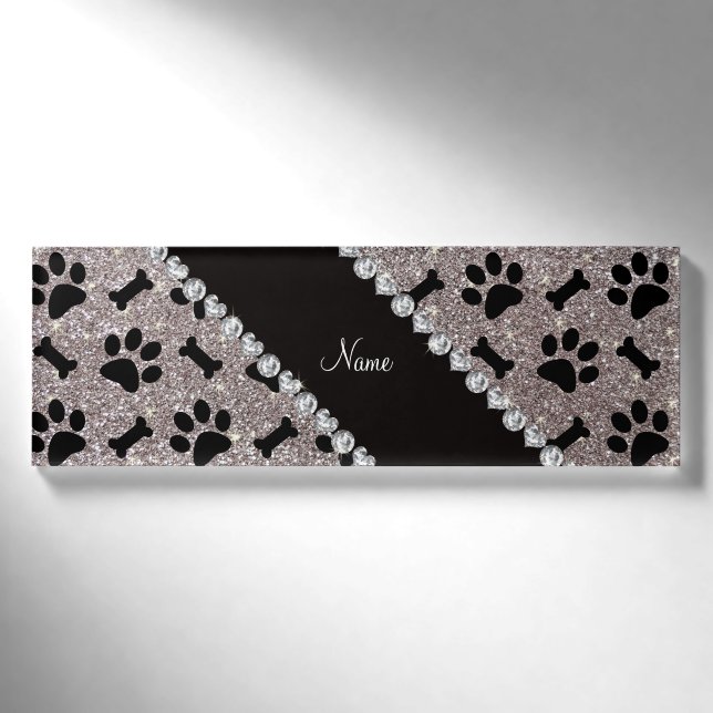 Individuelle Name, Silberknochen, Knochen, Glitzer Namenschild (Vorderseite)