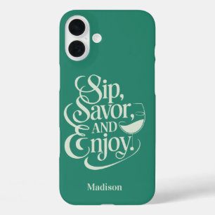 Individuelle Name Sip, Savor, Genießen Sie Wein iPhone 16 Plus Hülle