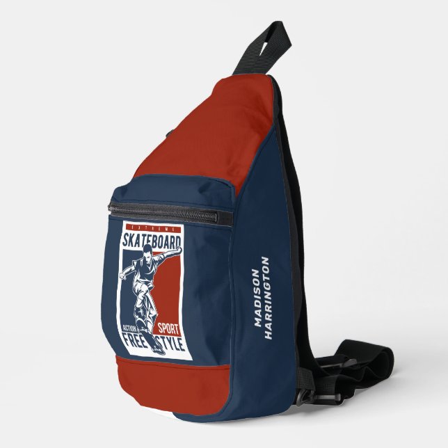 Individuelle Name Skateboard Crossbody Bag (Rechte Ecke)