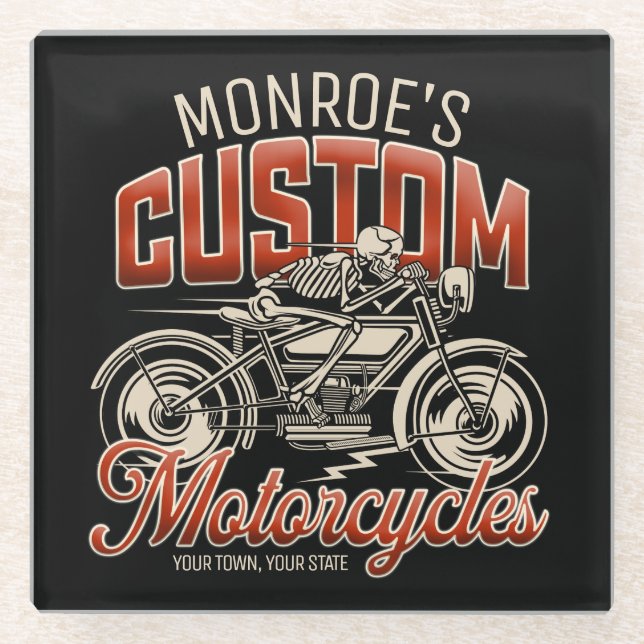 Individuelle Name Skeleton Motorrad-Shop Glasuntersetzer (Vorderseite)