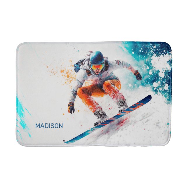 Individuelle Name Snowboarder Illustration Badematte (Vorderseite)
