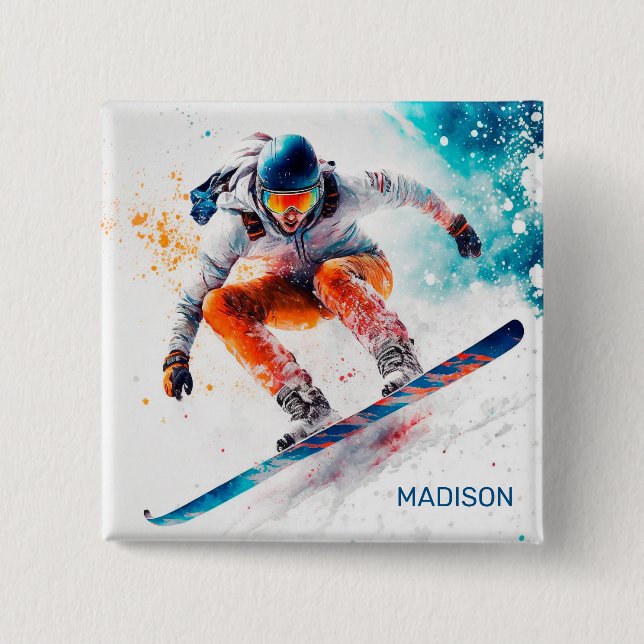Individuelle Name Snowboarder Illustration Button (Vorderseite)