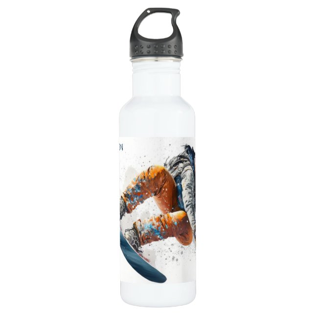 Individuelle Name Snowboarder Illustration Edelstahlflasche (Vorderseite)