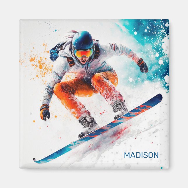 Individuelle Name Snowboarder Illustration Magnet (Vorne)