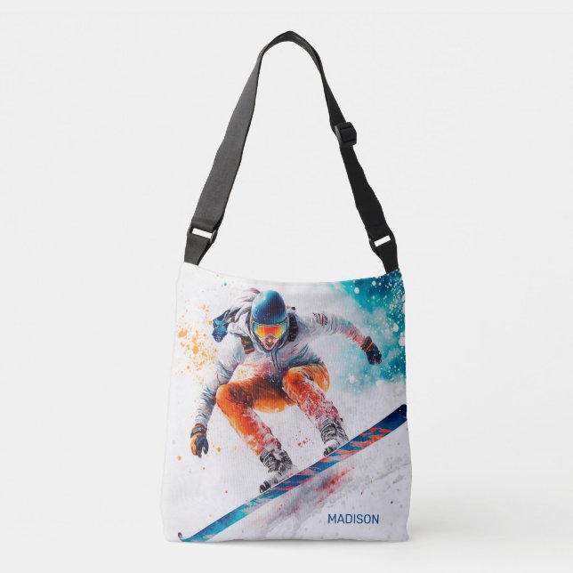 Individuelle Name Snowboarder Illustration Tragetaschen Mit Langen Trägern (Vorderseite)