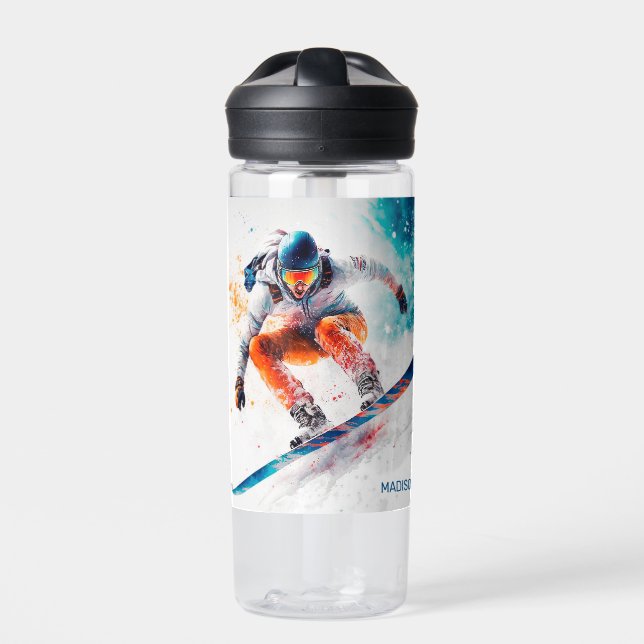 Individuelle Name Snowboarder Illustration Trinkflasche (Vorderseite)