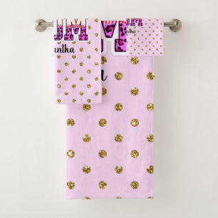 Individuelle Name Softball Mama Pink und Gold Po Badhandtuch Set
