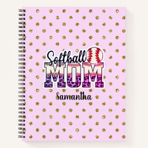 Individuelle Name Softball Mama Pink und Gold Po Notizbuch