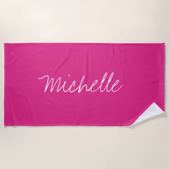 Individuelle Name Solid Magenta Pink Strandtuch (Vorderseite)