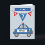 Individuelle Name Son 2. Birthday Blue Police Car Karte<br><div class="desc">Sie wissen sehr gut,  dass Ihr Sohn Polizeiautos mag,  egal welche Farbe sie haben. Diese blauen Polizeiautos werden sicherlich ausreichen,  um ihn glücklich zu machen,  wenn Sie ihm diese Karte geben,  sobald er seinen 2. Geburtstag feiert,  der bald Ereignis sein wird.</div>